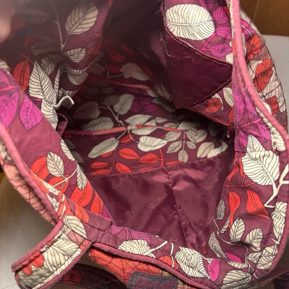 Vera Bradley English Rose Quilted Cotton Tote Bag Floral Pink Red Grey READ